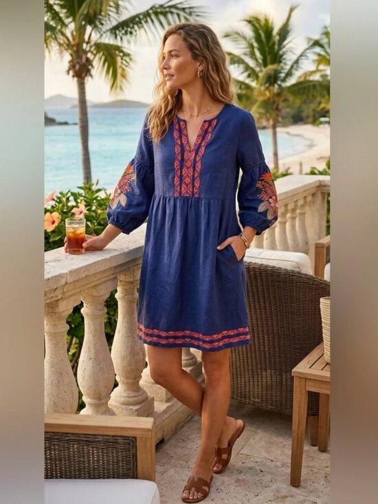 Tommy Bahama Dresses & Skirts - Tommy Bahama St. Lucia Dress S Tropical Embroidered Linen Blend Summer Vacation